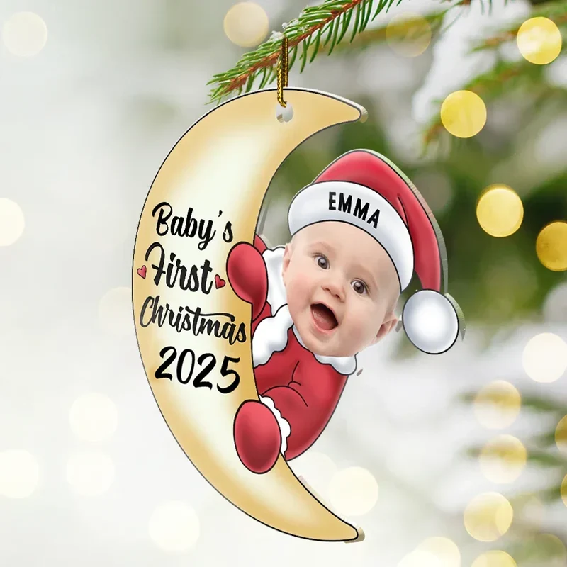 Acrylic Moon Ornament for Baby’s First Christmas, Personalized Keepsake Gift for New Parents - Image 2