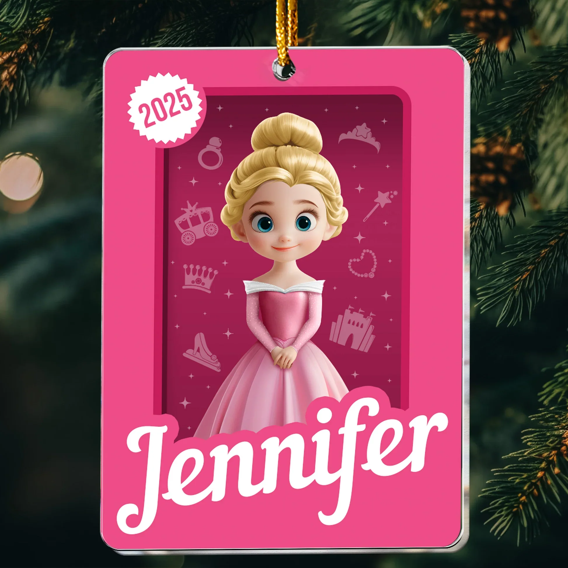 Acrylic Ornament with Cute Princess Artwork, Customizable Kids Keepsake for the Tree - Creative Gift She Will Love
