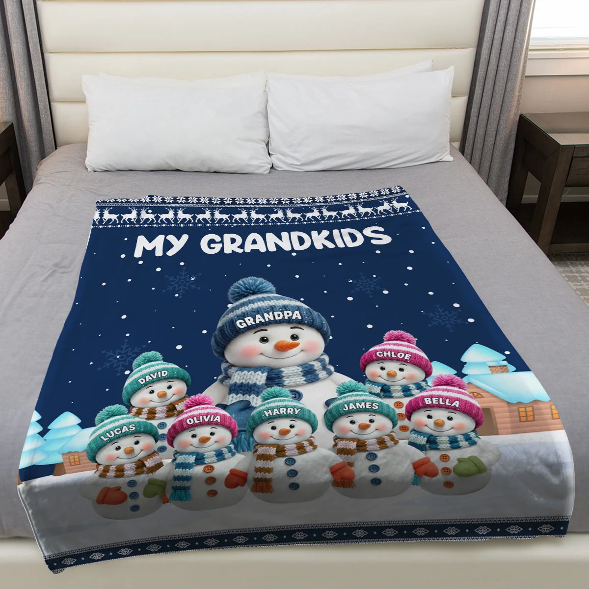 Custom My Grandkids Fleece Blanket, Cute Snowman Family Winter Scene, Warm Keepsake Throw and Thoughtful Grandparent Gift - Image 4