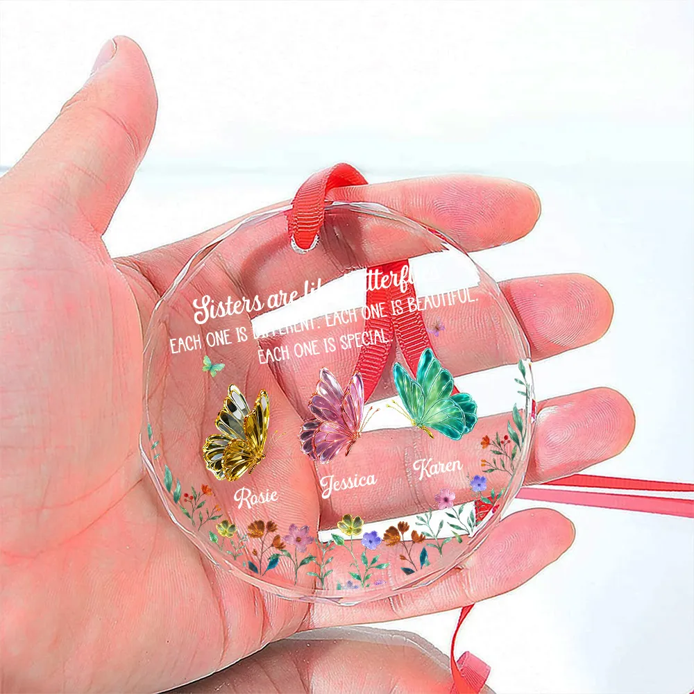 Sisters Are Like Butterflies Crystal Ornament, Personalized, Butterfly & Floral, Christmas Tree decor, unique gift for Sister - Image 4