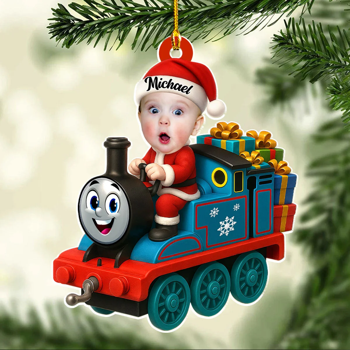 Acrylic Ornament Personalized Santa Train Tree Decor, Cute Cartoon Style, Festive Joy, A Unique Gift for Kids & Family - Image 3