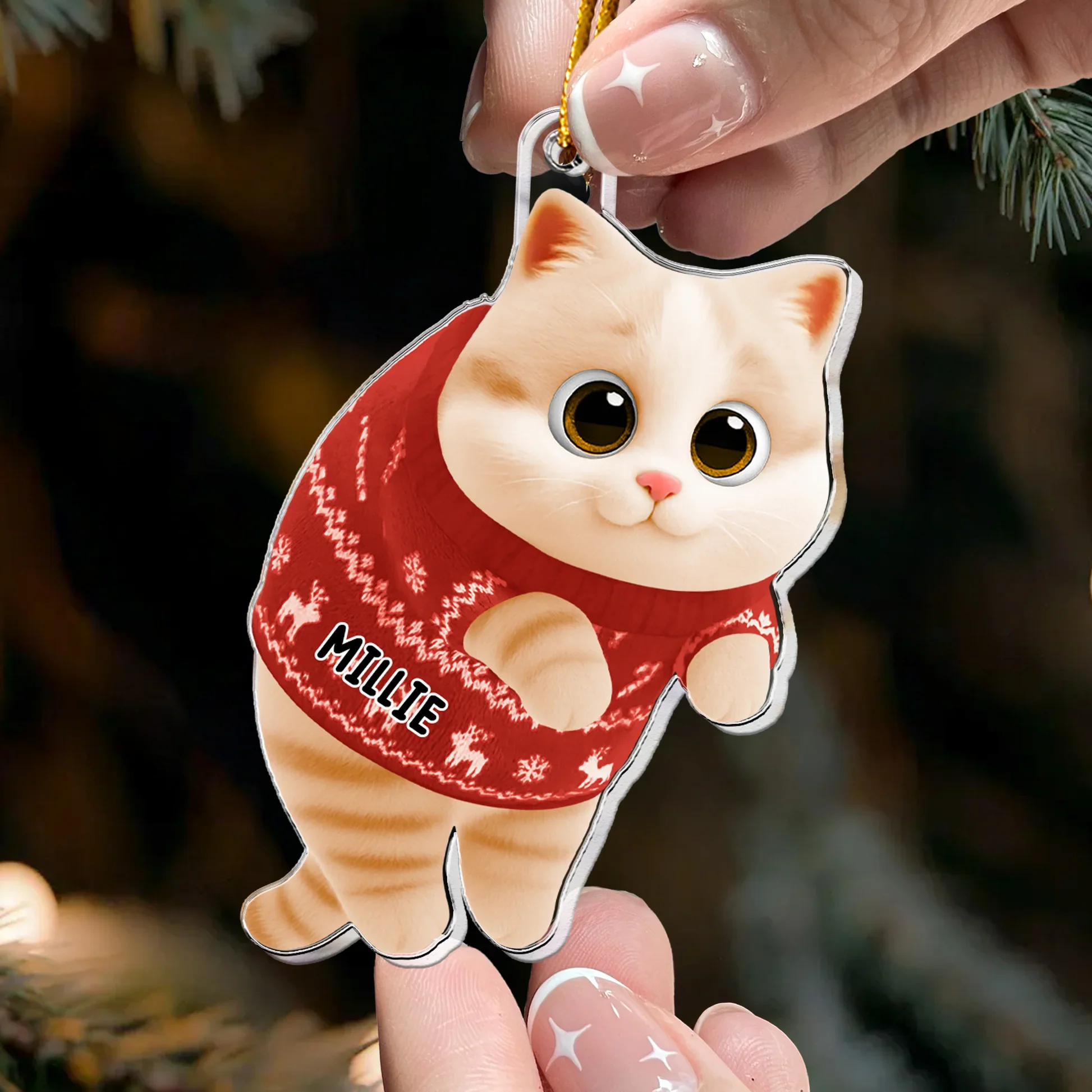 Acrylic Ornament - Cute Cat in Holiday Sweater, Customizable Tree Decor, a Unique Gift for Cat Lovers - Image 2