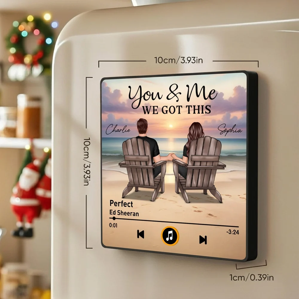Acrylic Music Magnet, You & Me Beach Sunset Couple Back View, Custom Favorite Song Display, Unique Gift for Couples - Image 2