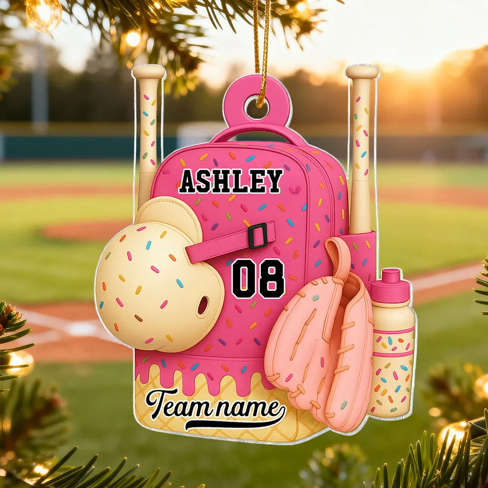 Acrylic Ornament Baseball Softball Backpack, customizable candy-sprinkle design for holiday tree, cute unique gift for kids - Image 8