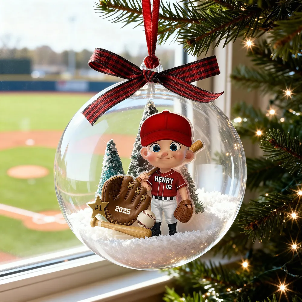 Snow Globe Ornament with Baseball Player - Personalized, Clear Acrylic, Winter Scene, a Unique Gift for Kids & Grandkids - Image 6