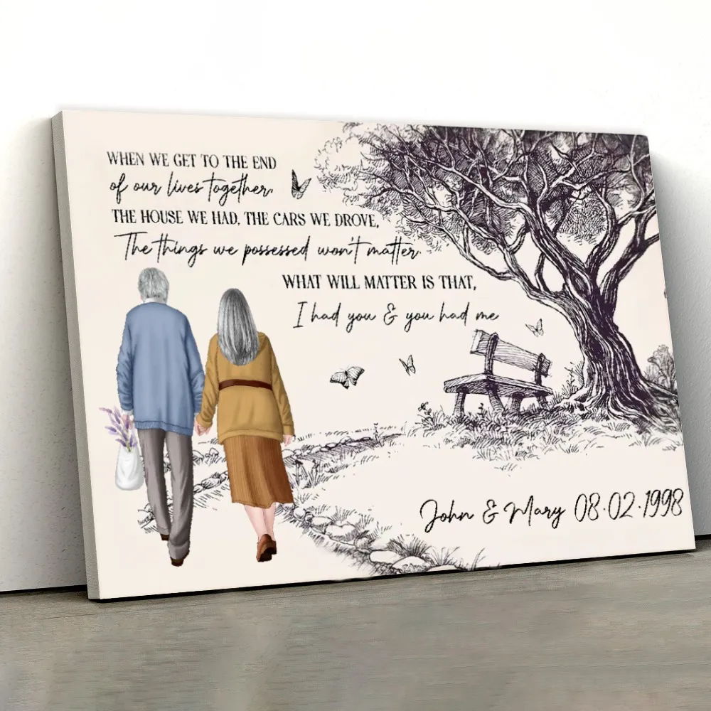 Hand-Drawn Elderly Couple Holding Hands Art Poster or Canvas - Sentimental 'I Had You & You Had Me' Quote, Unique Anniversary Gift - Image 3