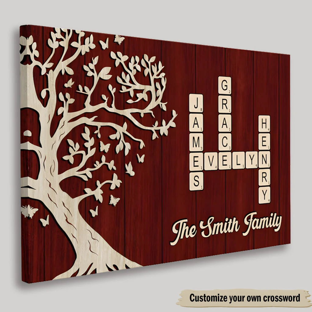 Family Crossword Poster - Custom Tree Wall Art, Warm Wood Look, A Unique Gift for Mom, Dad & Grandparents - Image 2
