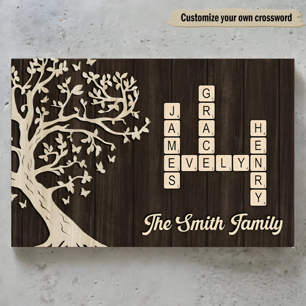Family Crossword Poster - Custom Tree Wall Art, Warm Wood Look, A Unique Gift for Mom, Dad & Grandparents - Image 9