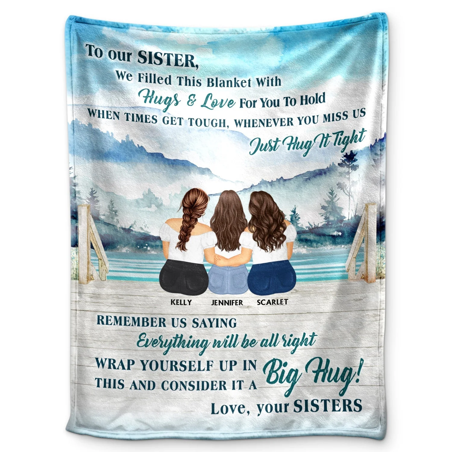 "To Our Sister" Personalized Custom Watercolor Sisters Hug Fleece Blanket, Unique Healing Gift for Sister, Friend, Soulmate - Image 7