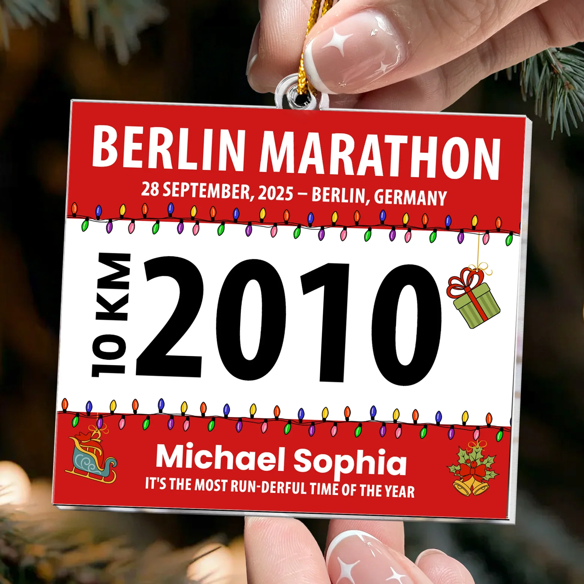 Runner Acrylic Ornament - Marathon Bib Style with Festive Lights, Easy to Hang, Creative Keepsake Gift for Athletes - Image 2