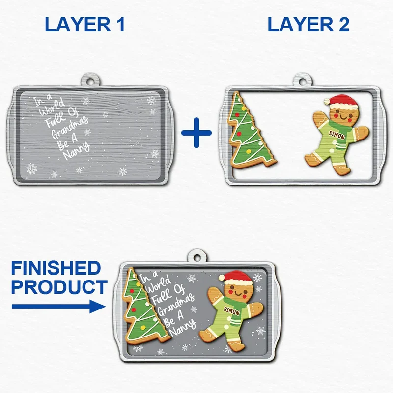Personalized Gingerbread Ornament for Christmas, wooden 2-layer, cute cartoon style, creative gift for Grandmother - Image 5