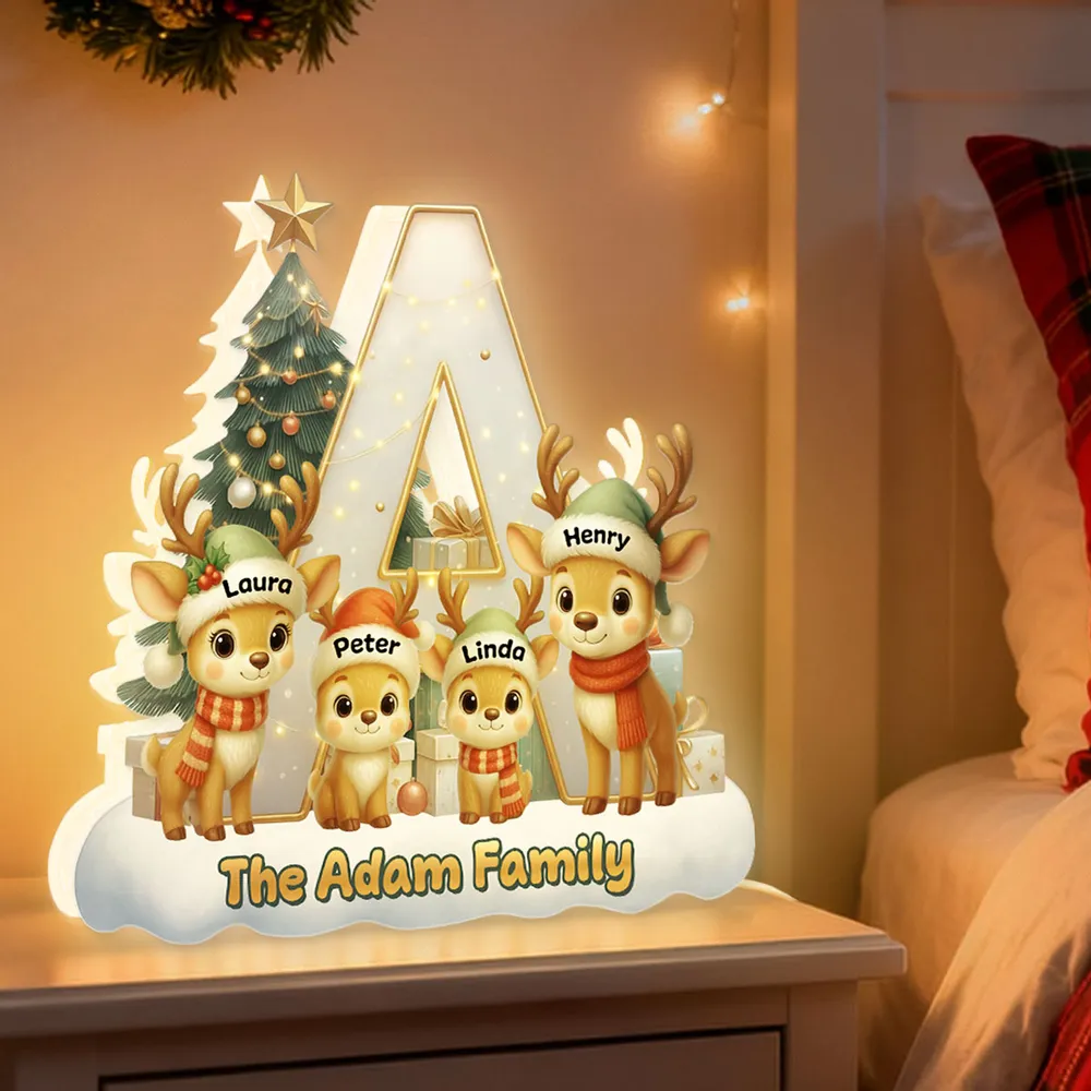 Personalized Acrylic Initial Letter Light Box with Reindeer Family, Cozy Christmas Tree Glow, Festive Home Decor Gift - Image 2