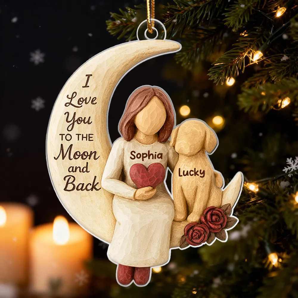 Personalized Acrylic Ornament for Dog Mom, Moon & Dog Design, I Love You to the Moon and Back, Unique Gift - Image 7