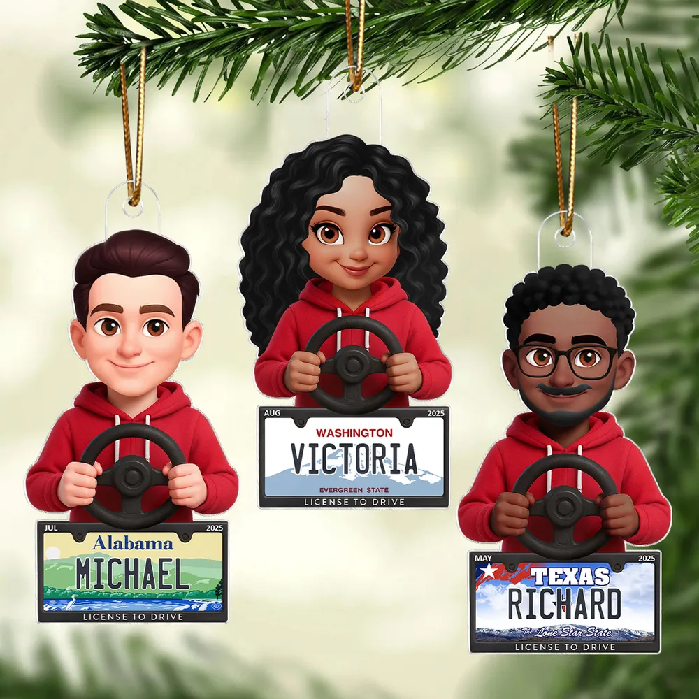 Custom State License Plate Driving Ornament – Unique Christmas Tree Decor for New Drivers - Image 3