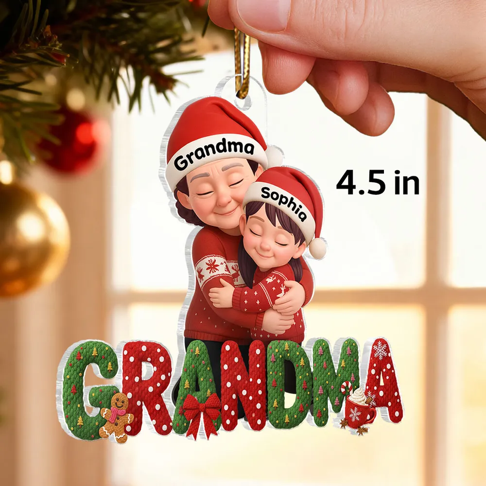 Grandma & Grandkids Acrylic Ornament, Santa Hats Hugging Design, Christmas Tree Decor, a unique gift for Grandma - Image 6
