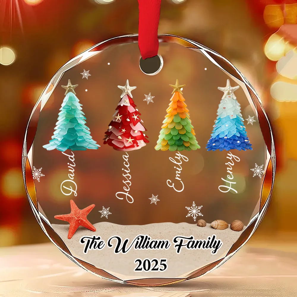 Custom Crystal Ornament with Beach-Inspired Christmas Trees, Personalized Family Name Holiday Decor, Creative Christmas Gift for Loved Ones - Image 2