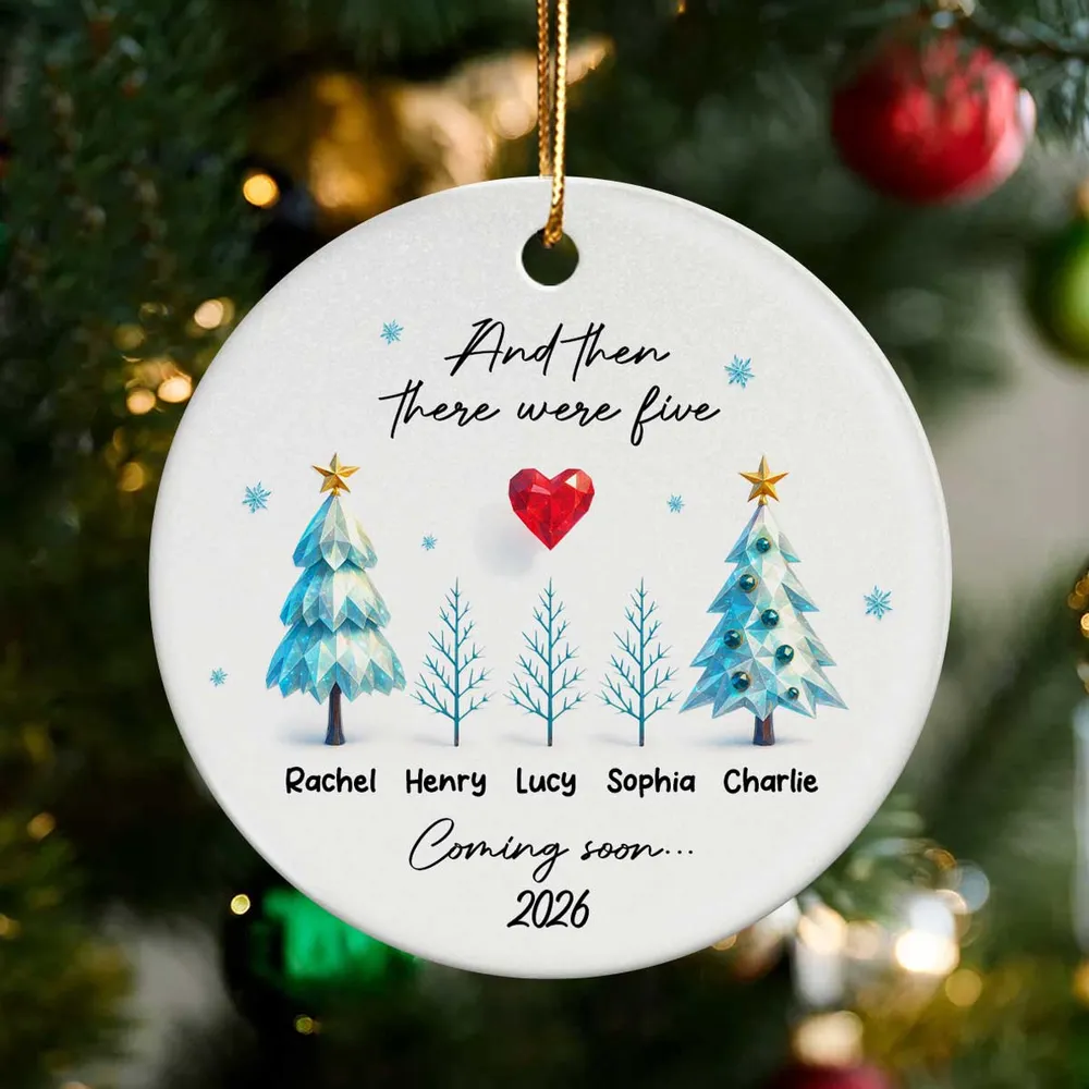 Personalized Expecting Parents Christmas Ornament, “And Then There Were Three/Five”, Baby Coming Soon Family Keepsake - Image 2