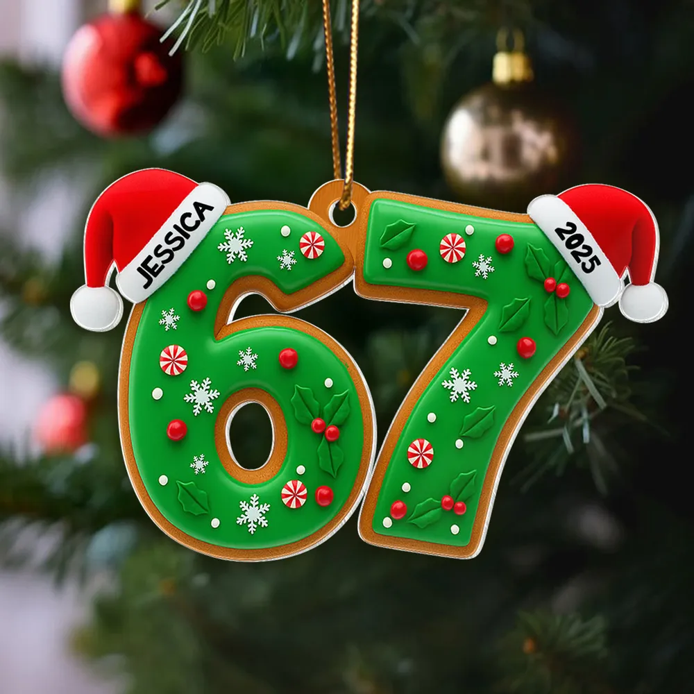 Personalized Acrylic Ornament 67 Design with Festive Holly Details, Funny Teen Tree Decor, Unique Christmas Gift - Image 6
