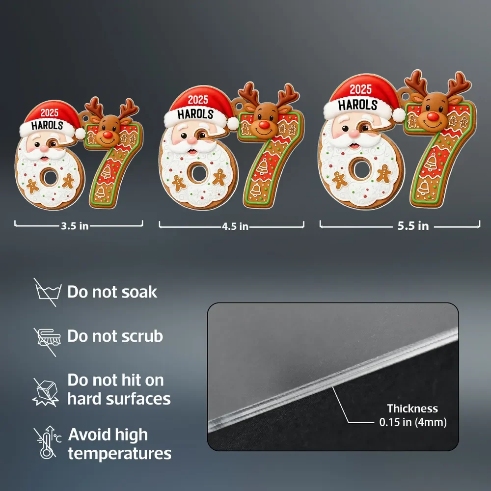 Custom Teen 6 7 Acrylic Ornament with Santa Claus & Reindeer, Funny Gen Z Christmas Tree Keepsake, Unique Gift for Kids - Image 4