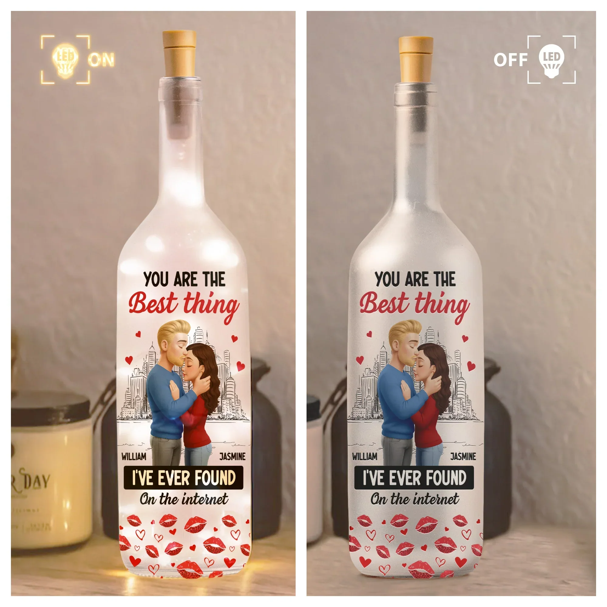 Custom Internet Love Quote Bottle Lamp for Couples, Soft Warm Glow Bedroom Light & Thoughtful Personalized Gift - Image 2