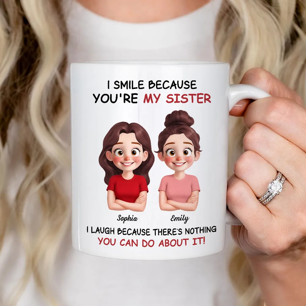 Funny Sibling White Ceramic Mug – Personalized Brother & Sister Cartoon, Playful Quote, Creative Gift for Coworker or Family - Image 2