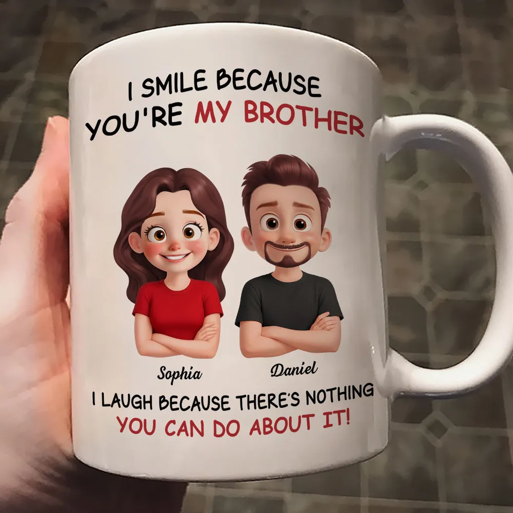 Funny Sibling White Ceramic Mug – Personalized Brother & Sister Cartoon, Playful Quote, Creative Gift for Coworker or Family - Image 8