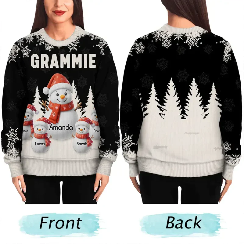 Personalized Grandma Printed Sweatshirt with Cute Snowman Grandkids, Cozy Christmas Gift for Nana - Image 3
