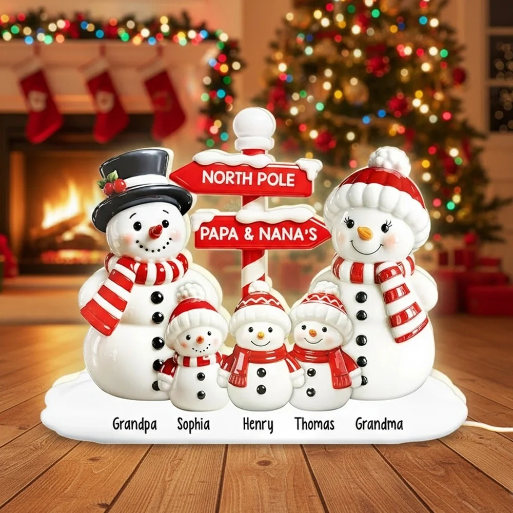 Personalized Acrylic Light Box with Snowman Family, North Pole Sign & Soft Warm Glow – Cute Christmas Decor & Unique Gift for Grandparents - Image 7
