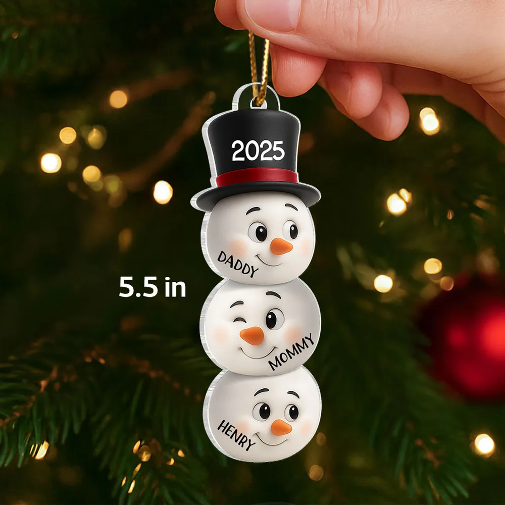 Cute Snowman Family Acrylic Ornament Personalized for Christmas – Funny Faces Holiday Decoration & Heartwarming Gift for Loved Ones - Image 2