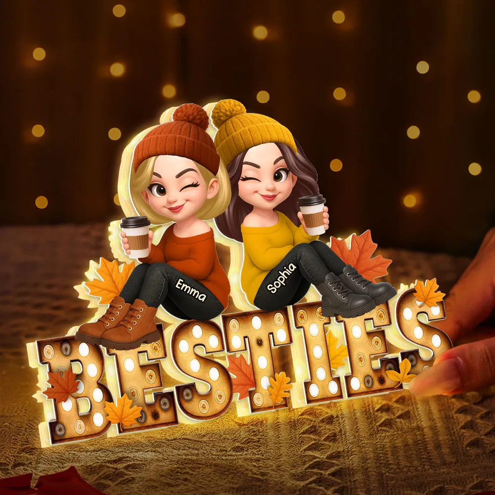 Personalized Sisters Acrylic Light Box with Cute Cartoon Design, Warm Glow Bedroom Lamp, Unique Gift for Best Friend Sisters - Image 6