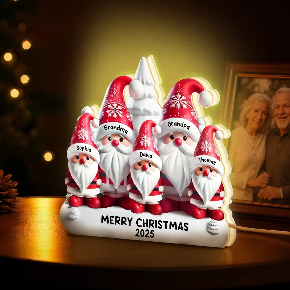 Personalized Acrylic Light Box with Santa Family, Warm Glow Christmas Décor, Unique Holiday Gift for Grandparents & Kids - Image 2