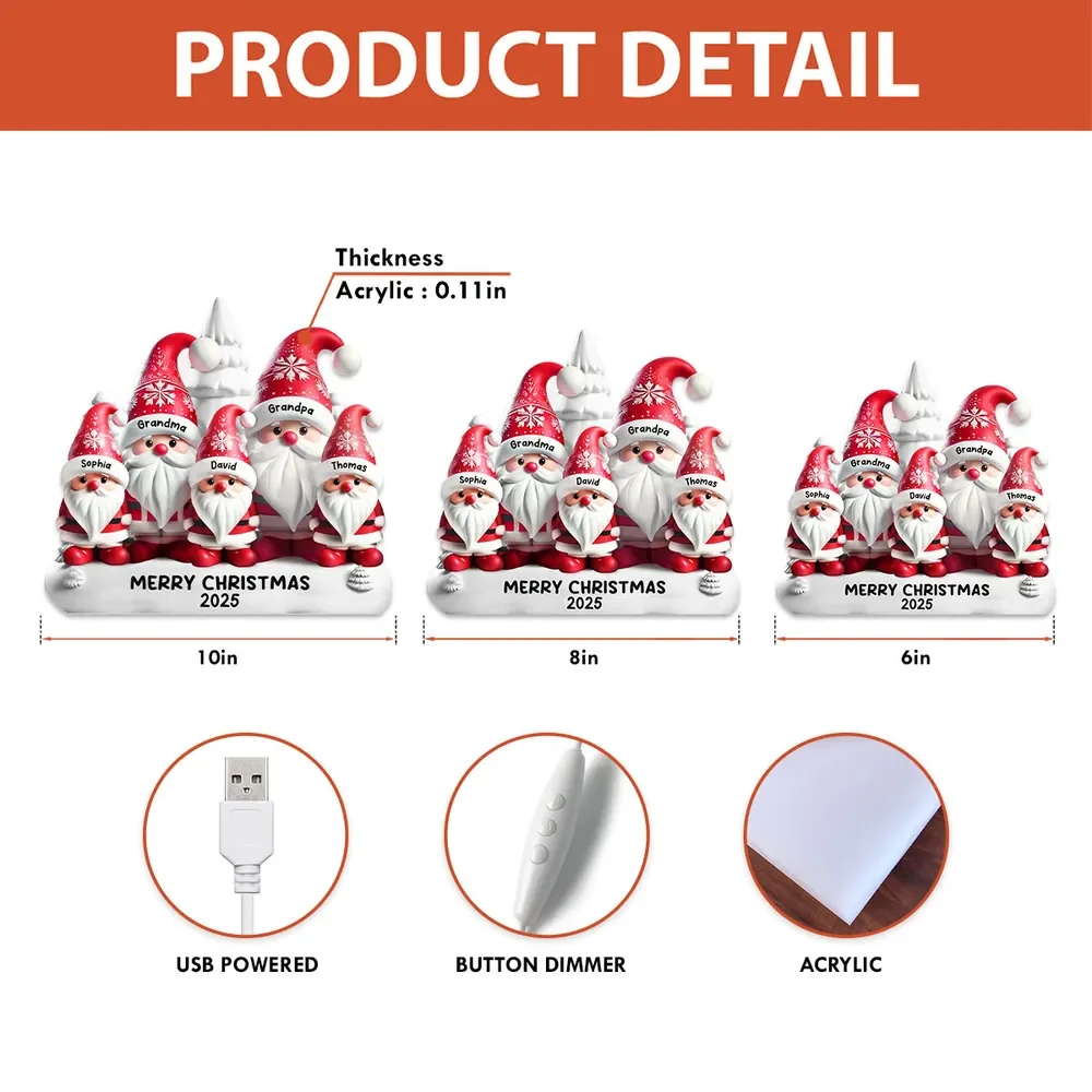 Personalized Acrylic Light Box with Santa Family, Warm Glow Christmas Décor, Unique Holiday Gift for Grandparents & Kids - Image 4
