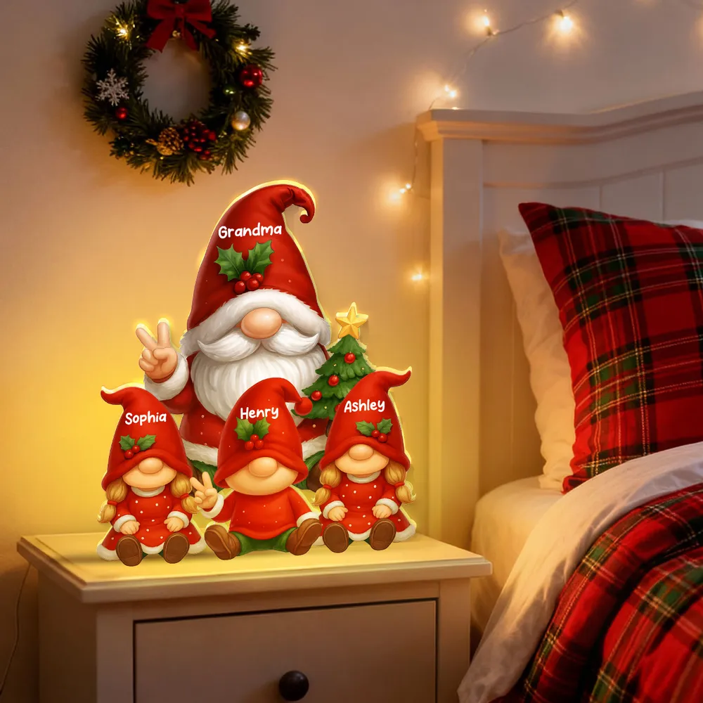 Personalized Acrylic Light Box for Grandma with Grandkids Gnomes, Cozy Christmas Decor & Unique Holiday Gift - Image 3
