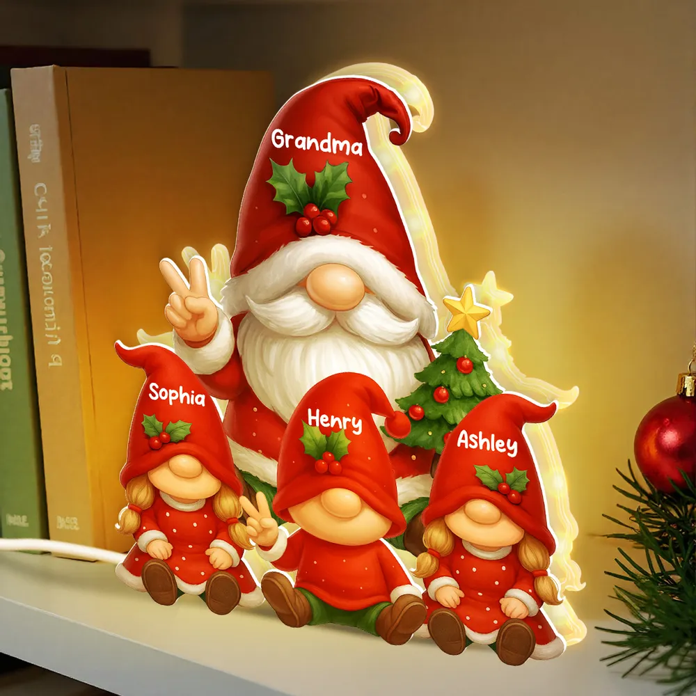 Personalized Acrylic Light Box for Grandma with Grandkids Gnomes, Cozy Christmas Decor & Unique Holiday Gift - Image 5