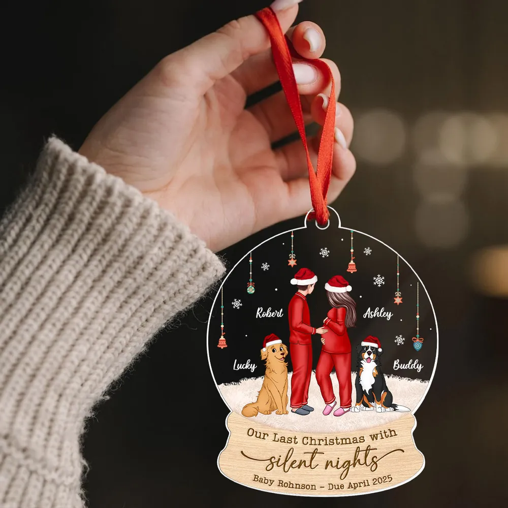 Personalized Acrylic Ornament for Expecting Parents, Last Christmas with Silent Nights, Romantic Winter Scene, Unique Christmas Gift - Image 2