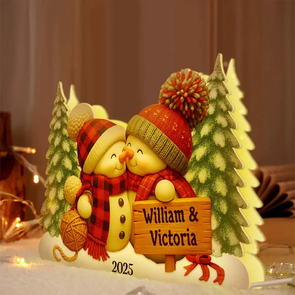 Personalized Acrylic Light Box with Kissing Snowman Couple, Cozy Winter Scene, Unique Christmas Gift for Couples & Friends - Image 7