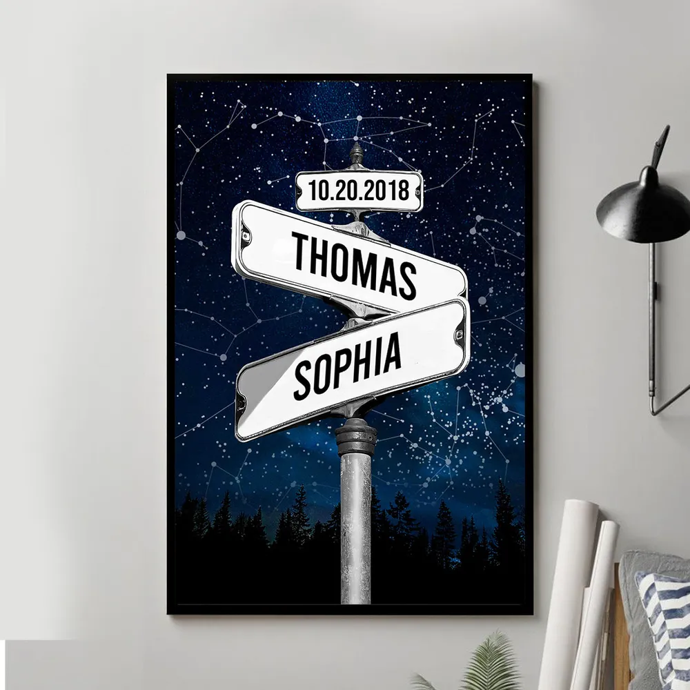 Personalized Star Map Poster with Street Sign Names, Custom Night Sky Wall Art, Unique Gift for Couples and Anniversaries - Image 3
