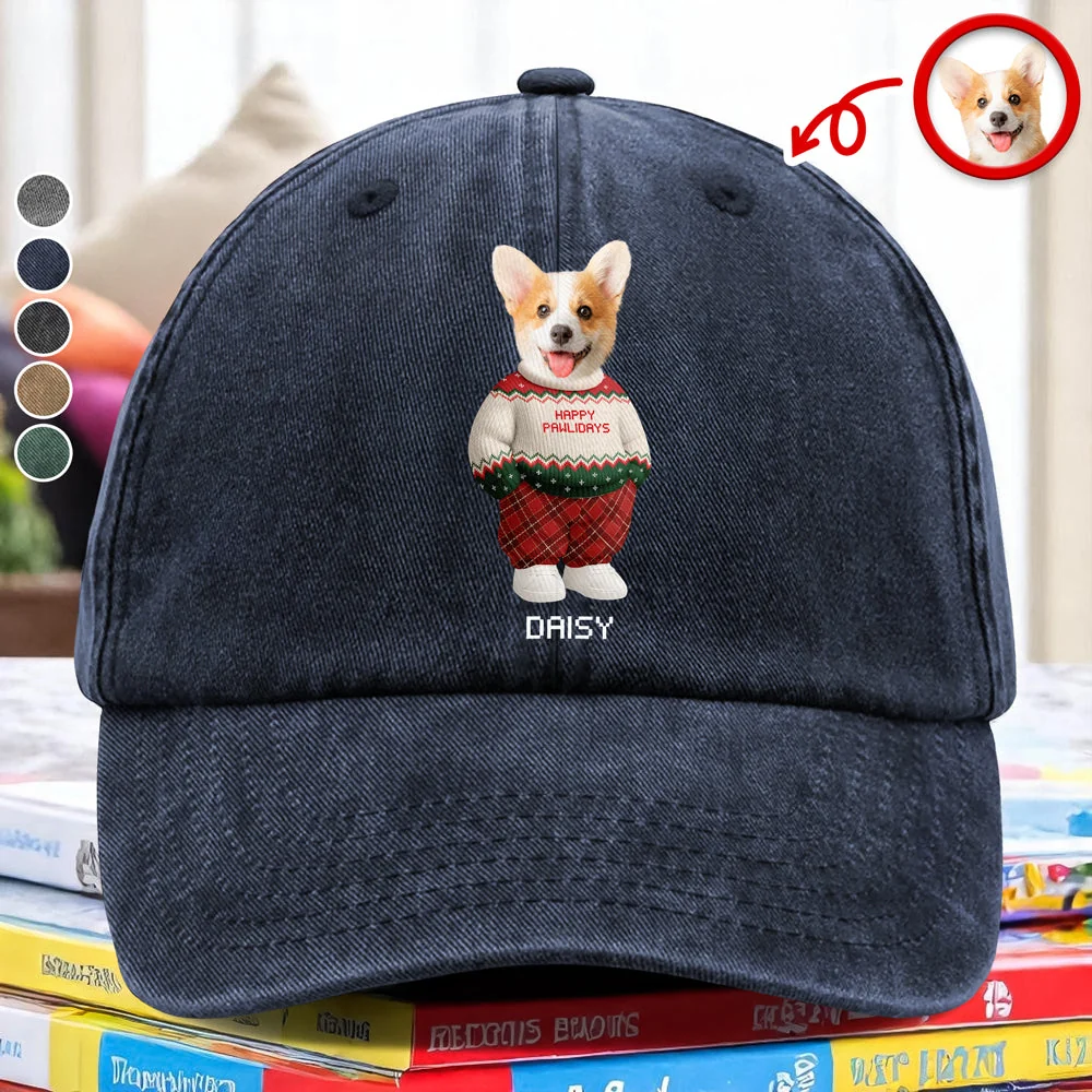 Personalized Washed Denim Baseball Cap with Cute Holiday Dogs in Sweaters – Casual Winter Style & Unique Gift for Pet Lovers - Image 2
