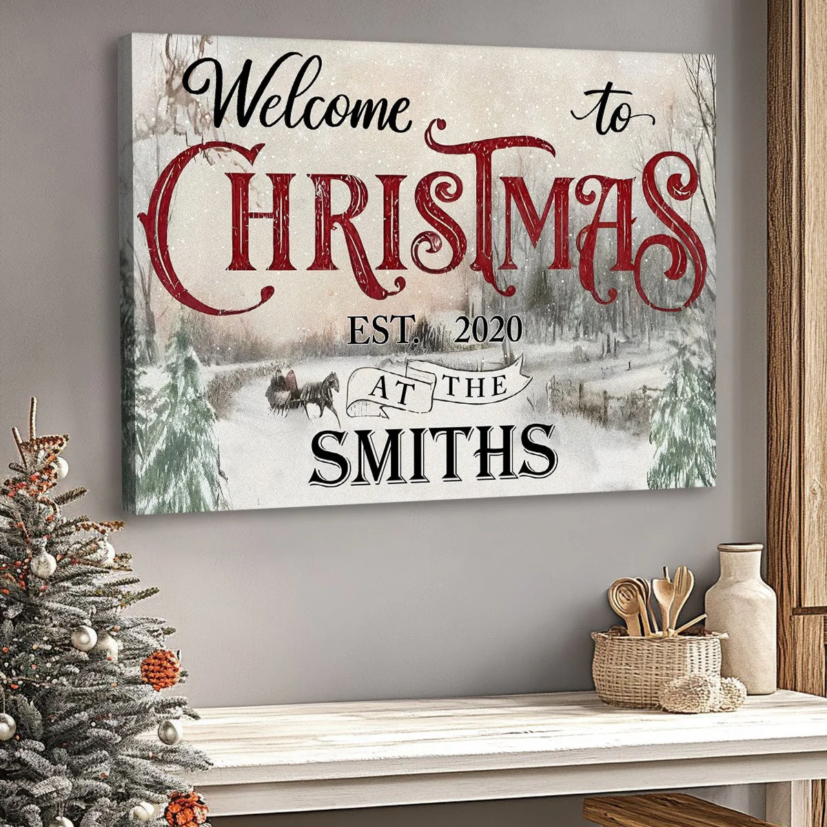Custom Christmas Welcome Poster, Snowy Horse-Drawn Landscape Wall Decor, Heartwarming Holiday Keepsake, Creative Family Gift for Any Home - Image 3
