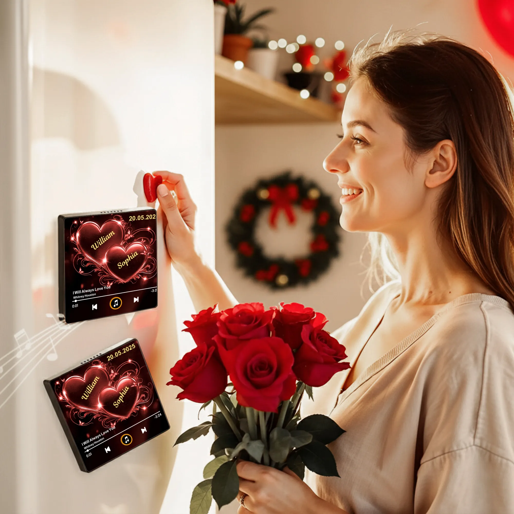 Personalized Acrylic Music Magnet with Glowing Double Hearts – Custom Romantic Gift for Couples and a Unique Fridge Decoration - Image 6