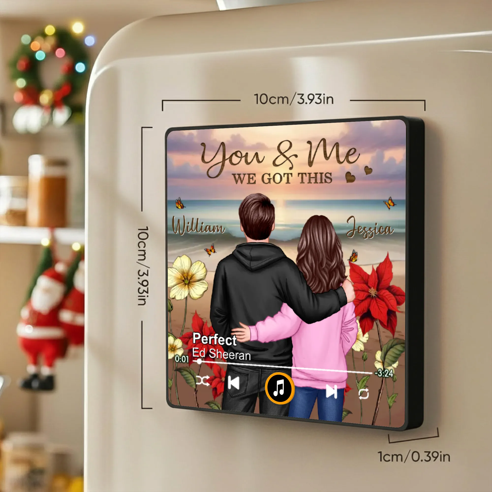 You & Me We Got This Acrylic Music Magnet – Custom Couple Hugging with Roses, Romantic Keepsake for Fridge or Car and a Beautiful, Unique Gift Idea - Image 2