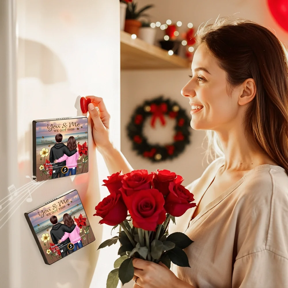 You & Me We Got This Acrylic Music Magnet – Custom Couple Hugging with Roses, Romantic Keepsake for Fridge or Car and a Beautiful, Unique Gift Idea - Image 6