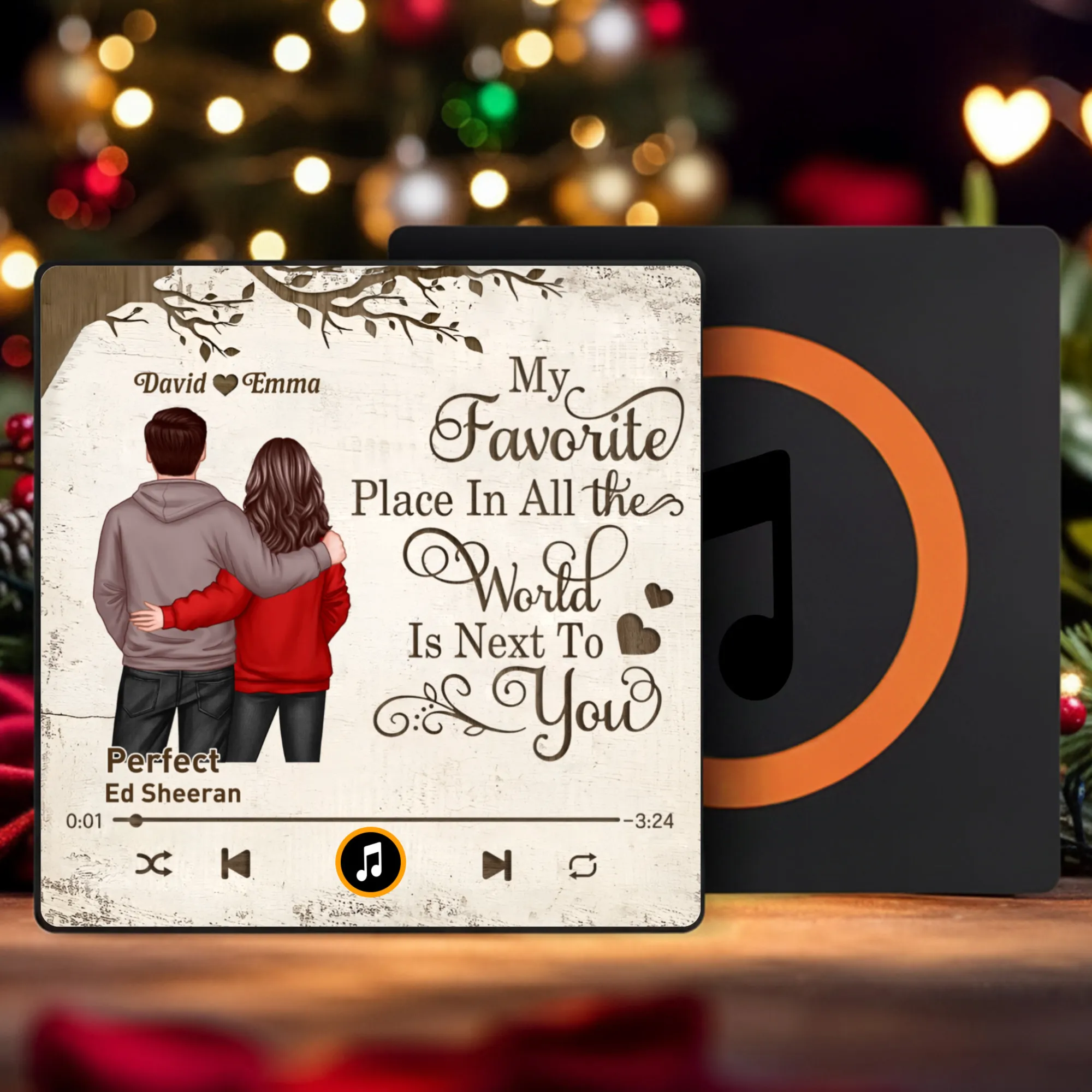 Acrylic Music Magnet with Hugging Couple Artwork – My Favorite Place Is Next To You – Romantic Keepsake, Unique Gift for Couples