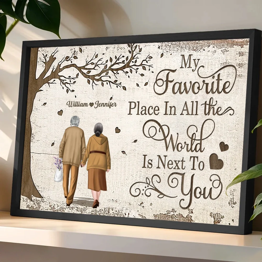 Personalized Couple Poster with Walking Seniors Illustration – Romantic Wall Art for Bedroom, Unique Anniversary or Christmas Gift for Wife or Husband - Image 2