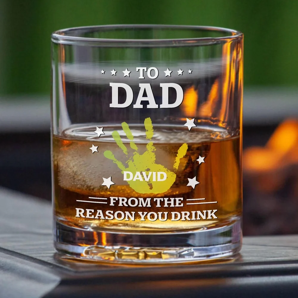 Personalized Whiskey Glass for Dad with Colorful Handprints, Funny Bar Whiskey Glass, Unique Gift from Kids for Special Occasions - Image 3