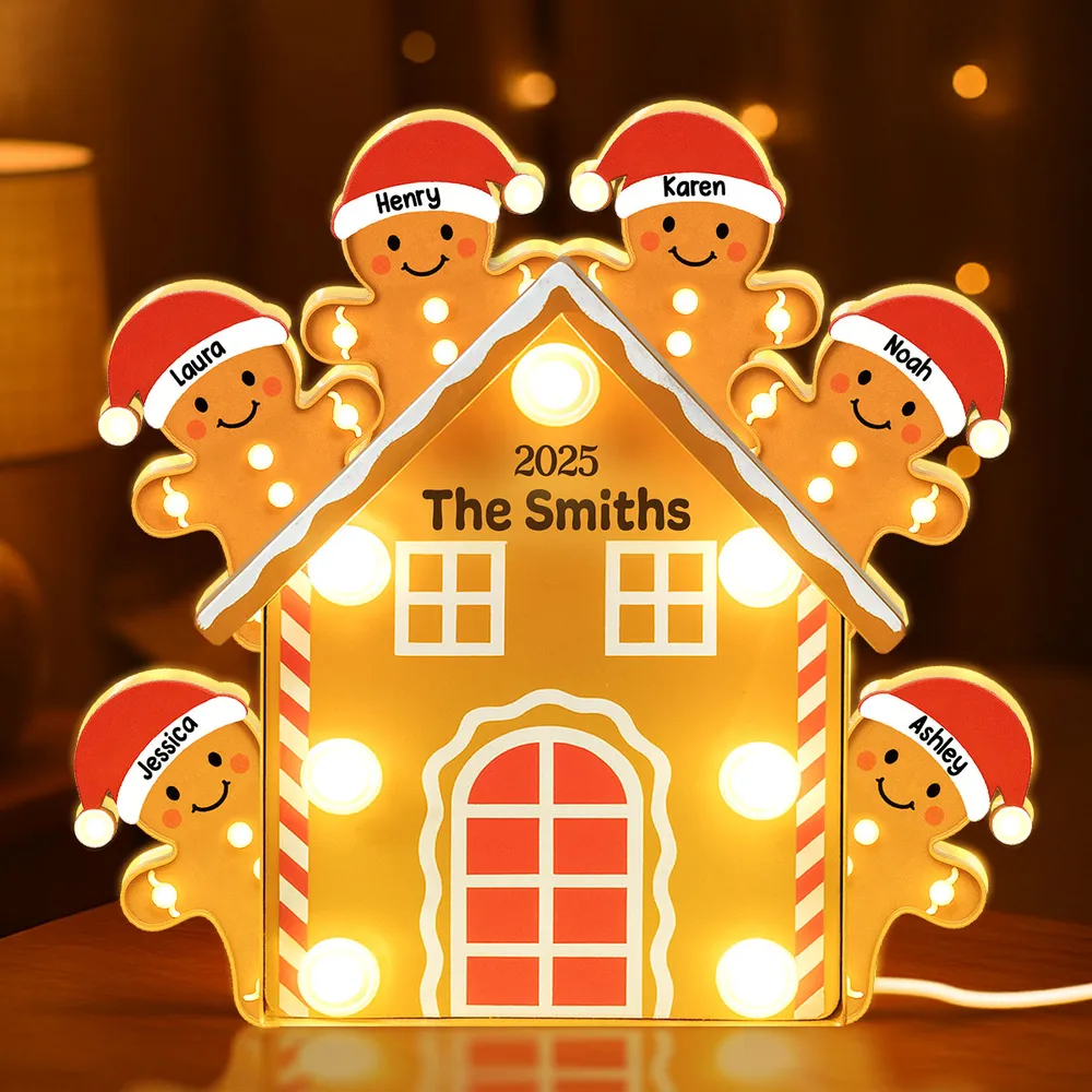 Custom Family Acrylic Light Box Lamp with Gingerbread House and Warm Glow, Festive Bedroom Light and Heartfelt Christmas Gift - Image 6