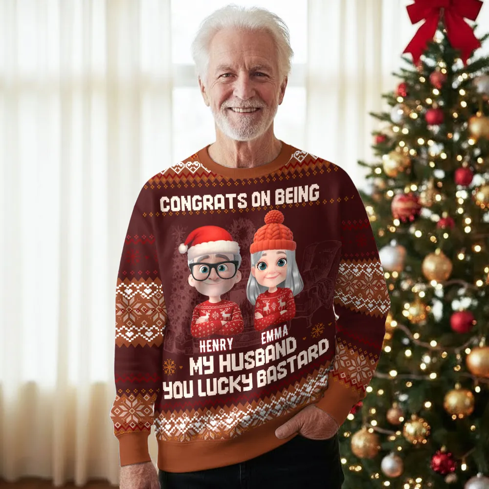 Custom Cartoon Couple Printed Sweatshirt for Husband – Playful Christmas-Inspired Design, One-of-a-Kind Romantic Gift - Image 4