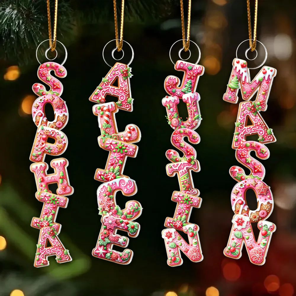 Custom Name Gingerbread Acrylic Ornament for Christmas Tree, Festive Pink Letters Keepsake, Unique Holiday Gift for Children - Image 3