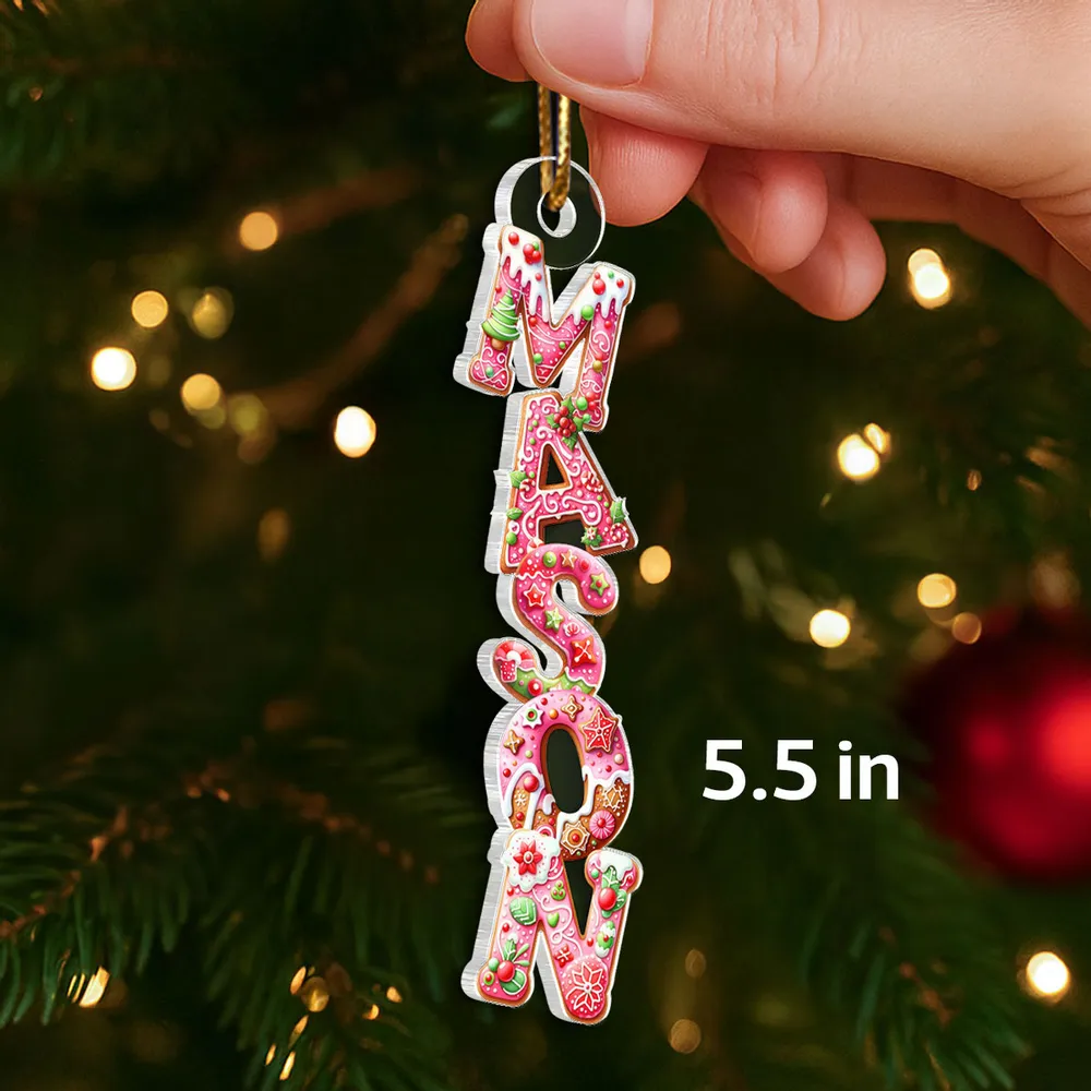 Custom Name Gingerbread Acrylic Ornament for Christmas Tree, Festive Pink Letters Keepsake, Unique Holiday Gift for Children - Image 4