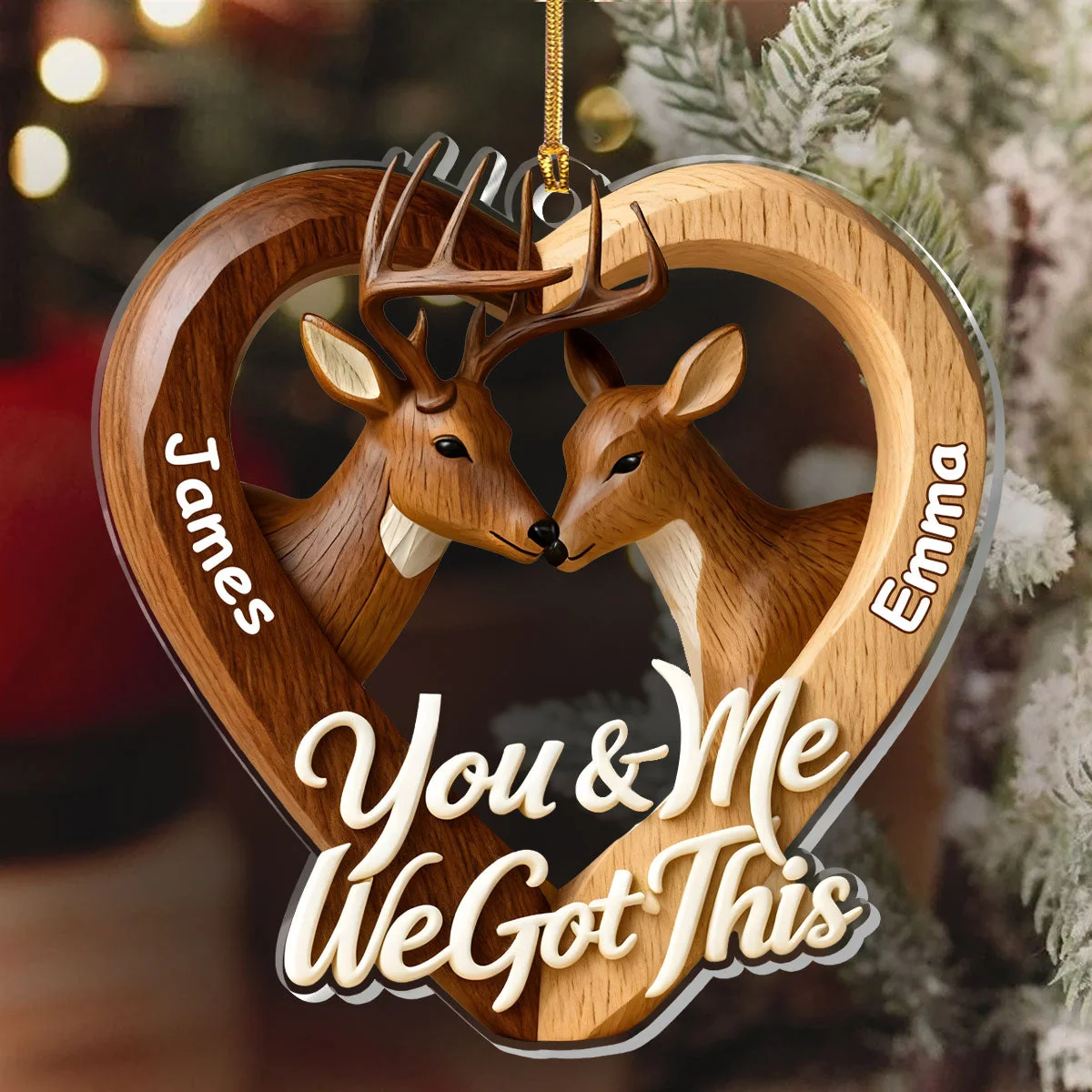 Personalized Acrylic Ornament with Deer Couple – You & Me We Got This – Romantic Christmas Tree Decor & Unique Gift - Image 6